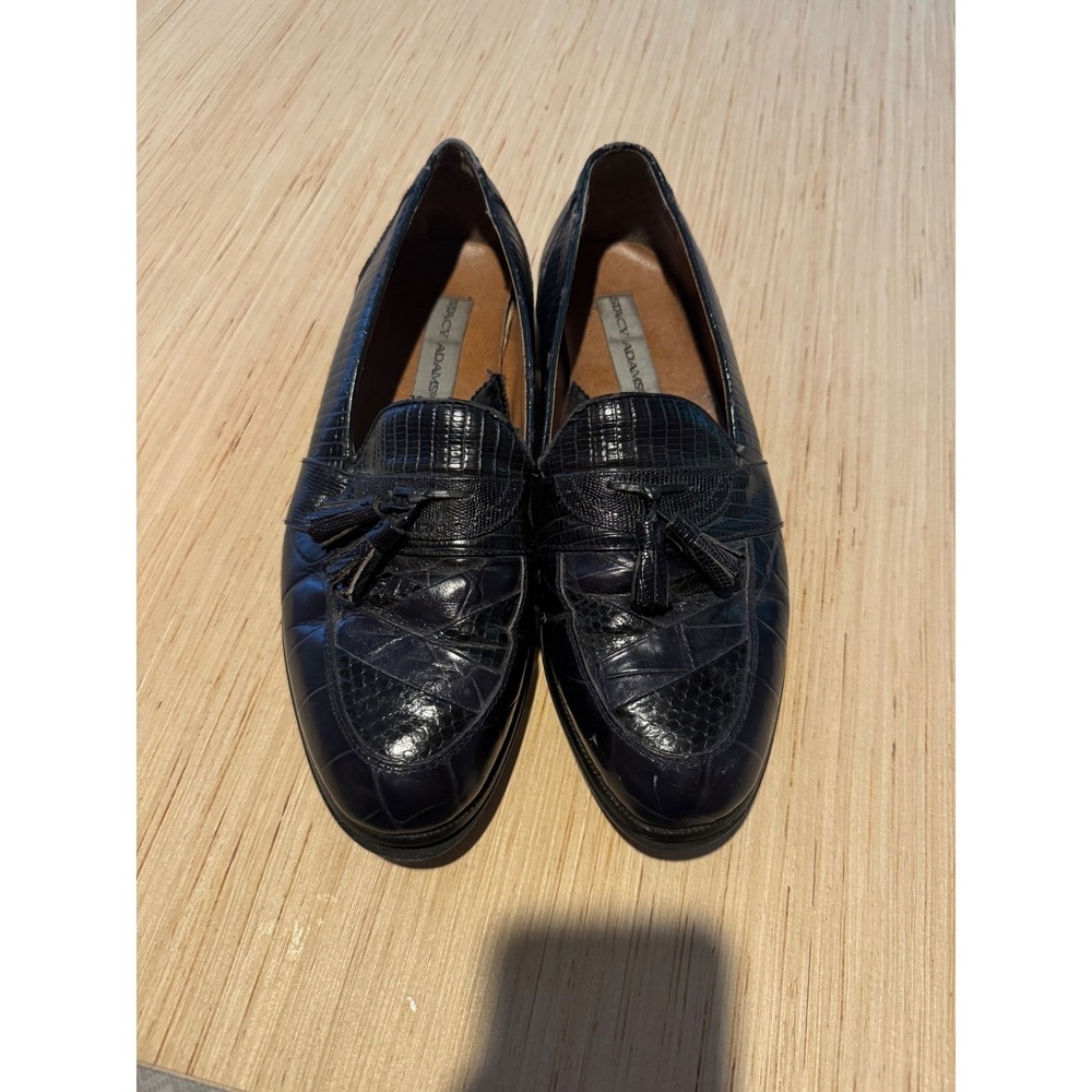 Stacy Adams Mens Genuine Snake Skin Tassel Loafers Black Dress Shoes 9.5 26